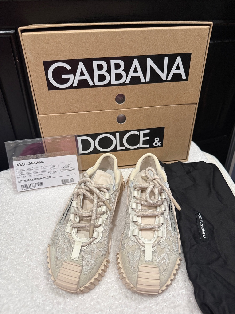 Dolce & Gabbana Beige Lace-Trim Sneakers